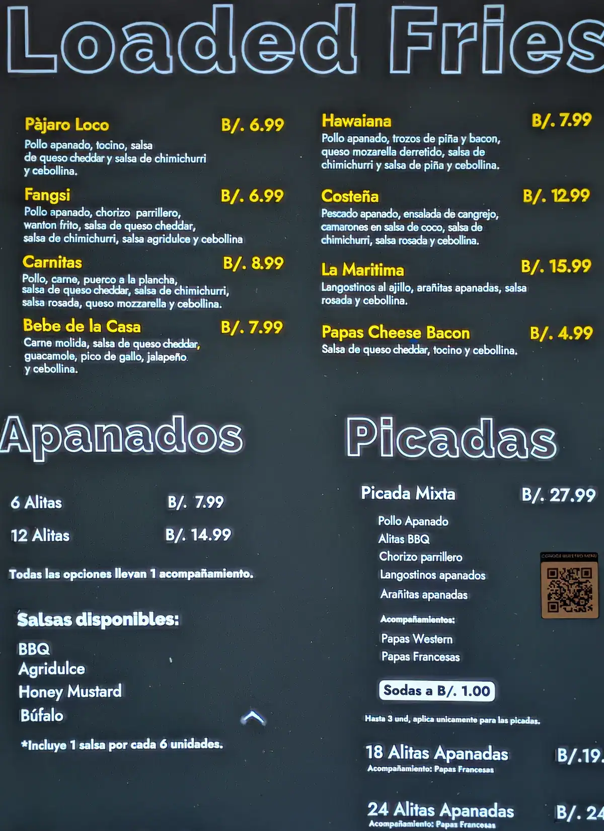 Menu at PotatoUs food container restaurant Panama City