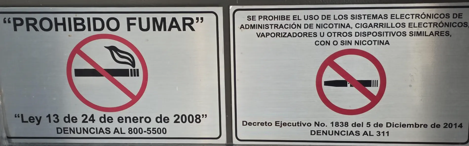No smoking sign posted at our hotel in Panama City, April 2026