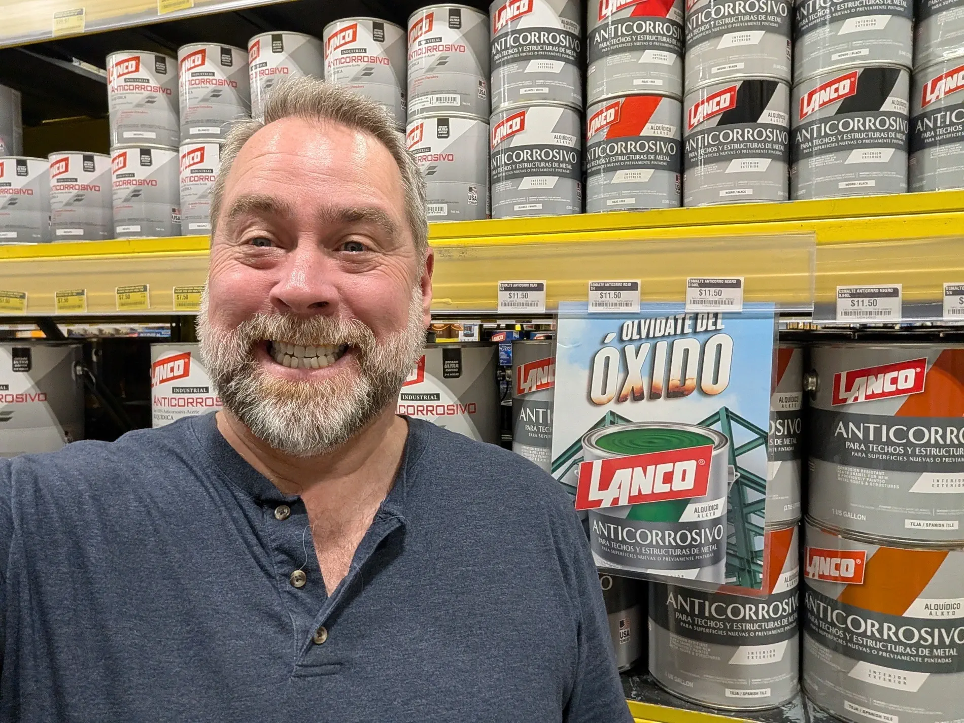 Kent in the paint section at Cochez hardware store Panama City looking very happy