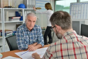 Contractor meeting with client