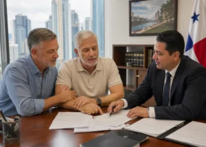 Gay couple meeting with their Panamanian attorney to create a Foundation to hold property.